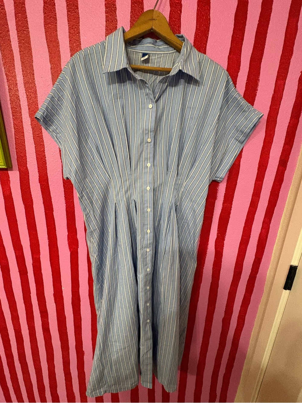 Old Navy Light Blue Striped Midi Shirt Dress